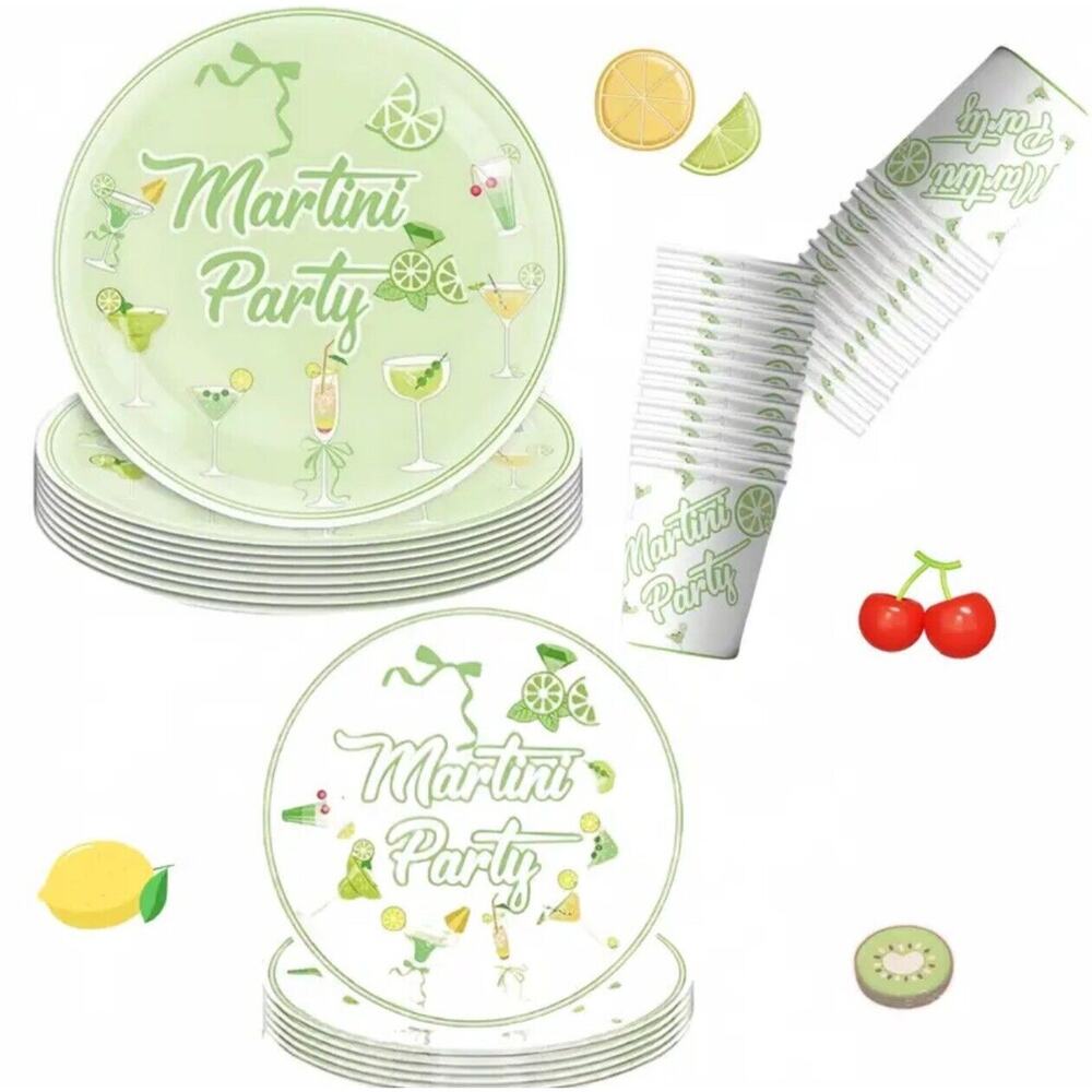 30 Pc Martini Birthday Party Dinner/dessert Plates And Cup Set